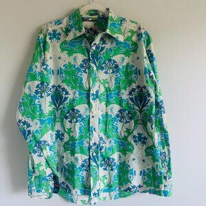 Robert Graham Men’s Paisley Button-Down Shirt Green Blue Lightweight Size Large